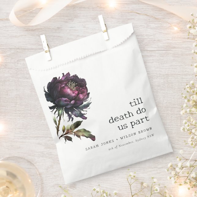 Moody Gothic Dark Purple Black Peony Wedding Favour Bag (Clipped)