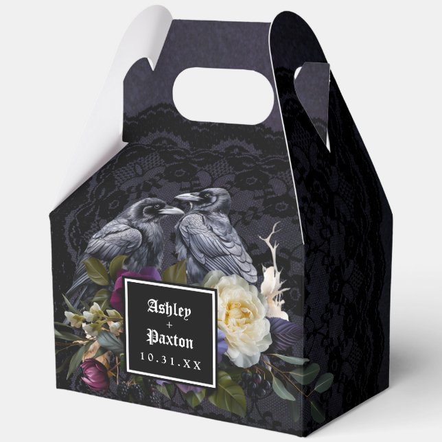 Moody Gothic Floral Bouquet on Black Lace Large Favor Box (Front)