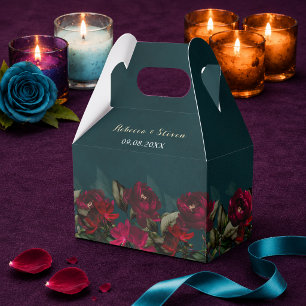Moody Gothic Floral Dark Red Turquoise Wedding Favor Box
