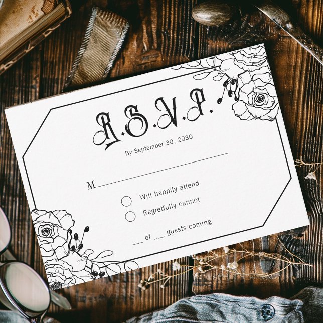 Moody Gothic Floral Wedding Carte de boîtier RSVP (Créateur téléchargé)