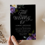 Moody Gothic Floral Wedding Invitation<br><div class="desc">Elegant moody floral wedding invitations featuring bouquets of purple and ivory flowers, lush green foliage, and dark berries at the corners. "The Wedding Of" is displayed in elegant, modern typography. Personalize the purple floral wedding invitation with your names and wedding details. The design coordinates with our Moody Gothic Floral wedding...</div>