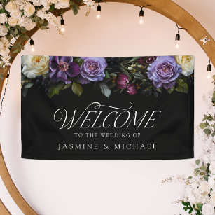 Moody Gothic Floral Wedding Welcome Banner