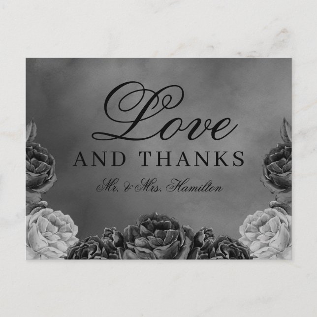 Moody Gothic Grey Rose Wedding Thank You Postcard (Front)