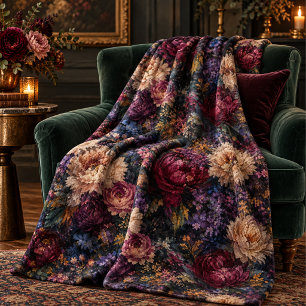 Moody gothic Impressionist Floral Garden home Fleece Blanket