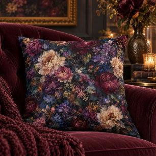 Moody gothic Impressionist Floral Garden home Throw Pillow