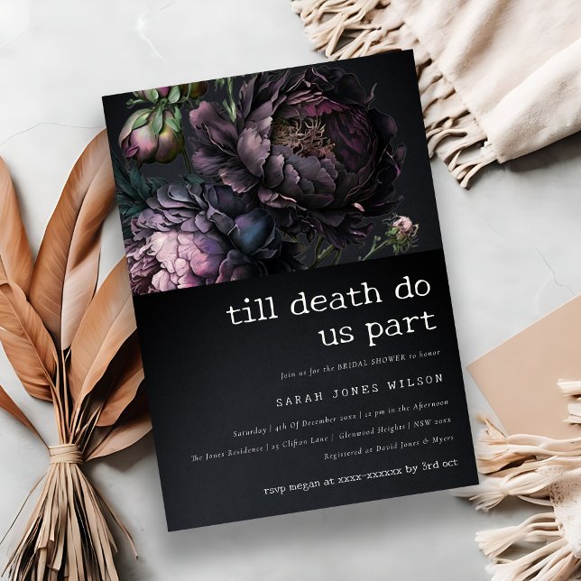 Moody Gothic Purple Black Peony Bridal Shower Invitation (Creator Uploaded)