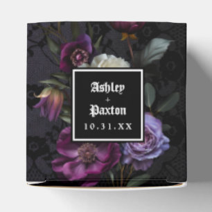 Moody Gothic Purple Floral Bouquet on Black Lace Favor Box