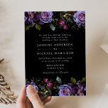 Moody Gothic Purple Floral Wedding Invitation<br><div class="desc">Elegant moody floral wedding invitations featuring a top and bottom border of purple and burgundy flowers,  lush green foliage,  and dark berries. Personalize the purple floral wedding invitation with your names and wedding details. The design coordinates with our Moody Gothic Floral wedding collection.</div>