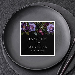 Moody Gothic Purple Floral Wedding Napkin