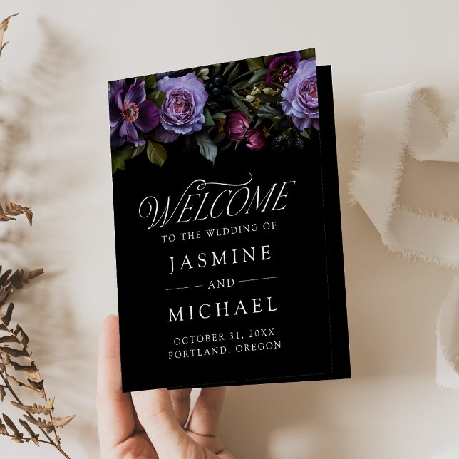 Moody Gothic Purple Floral Wedding Program (Creator Uploaded)