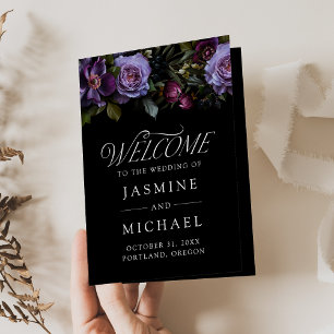 Moody Gothic Purple Floral Wedding Programme