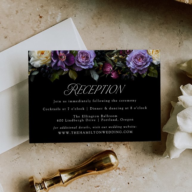 Moody Gothic Purple Floral Wedding Reception Enclosure Card (Creator Uploaded)