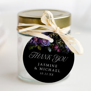 Moody Gothic Purple Floral Wedding Thank You Favour Tags