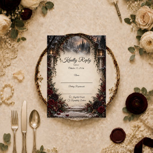 Moody Gothic Winter Garden Wedding RSVP Card