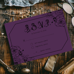 Moody Gothique Floral Mariage Purple Cartes RSVP