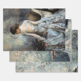 Moody Grays Elegant Woman's Back Blossoms Damask Wrapping Paper Sheet