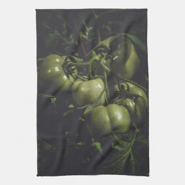 Moody Green Tomatoes Rustic Farm To Table Kitchen Towel (Vertical)