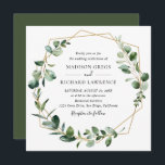 Moody Greenery with Gold Geometric Frame Wedding Invitation<br><div class="desc">This modern customizable Wedding Invitation features a gold geometric frame decorated with moody watercolor greenery foliage & has been paired with a classy serif font. To make advanced changes,  please go select "Click to customize further" option under Personalize this template.</div>