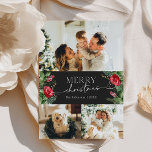 Moody Grey Modern Script 3 Photo Merry Christmas Holiday Card<br><div class="desc">This collection features watercolor red florals,  berries & winter greenery with modern & elegant typography,  with a winter botanical pattern back.</div>