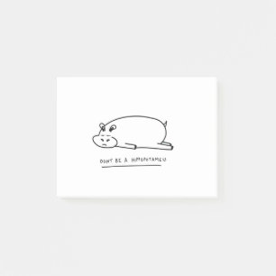 Moody hippo with pun post-it notes