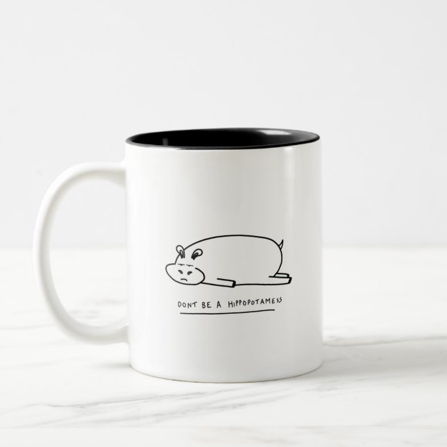 Moody hippo with pun Two-Tone coffee mug (Left)