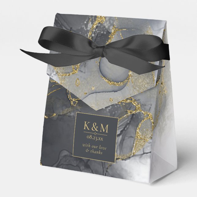 Moody Ink Charcoal Gold Abstract ID988 Favor Box (Front Side)