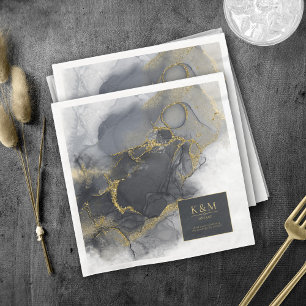 Moody Ink Charcoal Gold Abstract ID988 Napkin