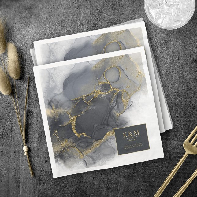 Moody Ink Charcoal Gold Abstract ID988 Napkin (Creator Uploaded)
