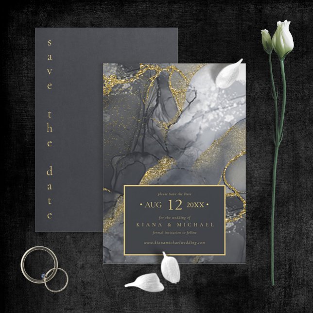Moody Ink Charcoal Gold Abstract ID988 Save The Date (Creator Uploaded)