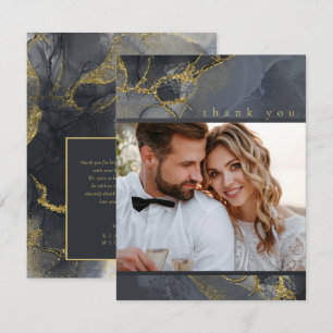 Moody Ink Charcoal Gold Abstract Thank You ID988 Card