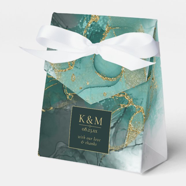 Moody Ink Emerald Gold Abstract ID988 Favor Box (Front Side)