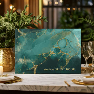 Moody Ink Emerald Gold Abstract ID988 Guest Book