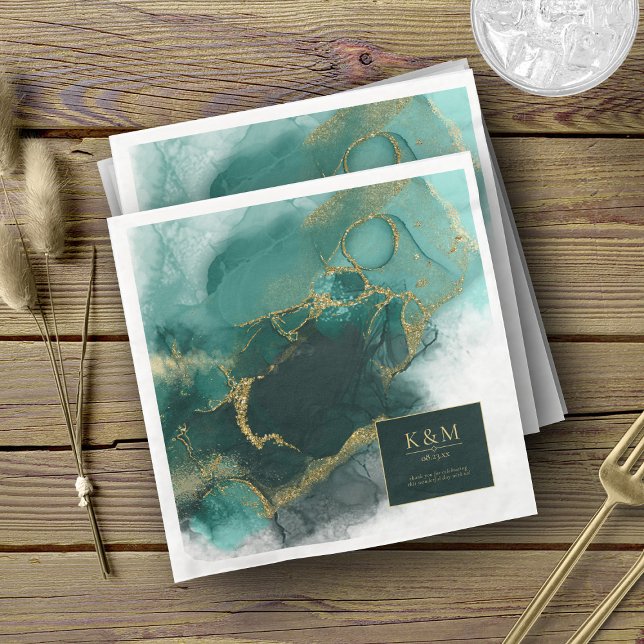 Moody Ink Emerald Gold Abstract ID988 Napkin (Creator Uploaded)
