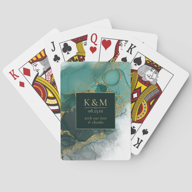 Moody Ink Emerald Gold Abstract ID988 Playing Cards (Back)