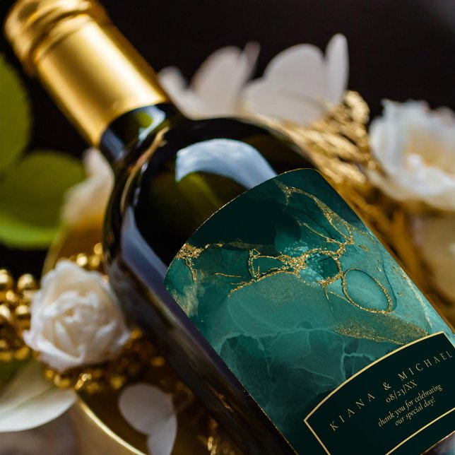 Moody Ink Emerald Gold Abstract ID988 Wine Label (Creator Uploaded)