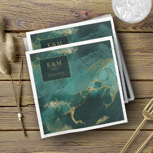 Moody Ink Emerald Gold Abstract V2 ID988 Napkin