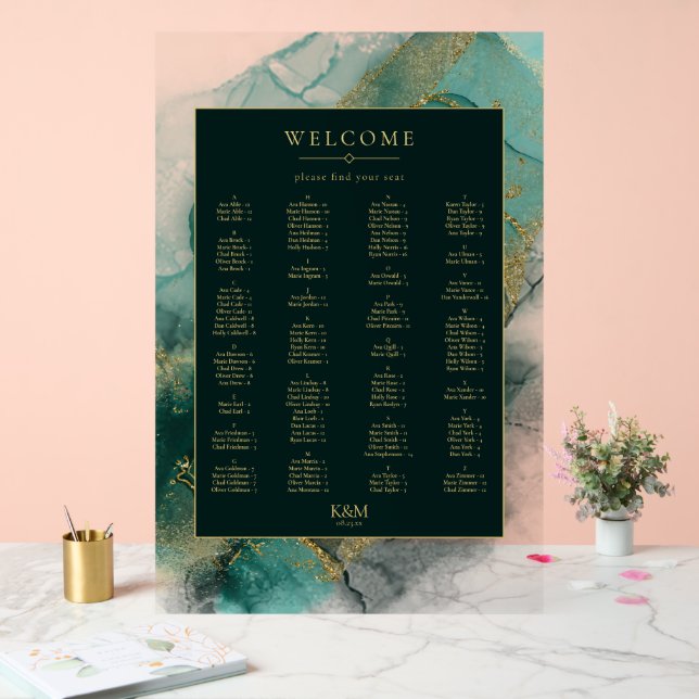 Moody Ink Emerald Gold Seating Chart ID988 (Wedding)