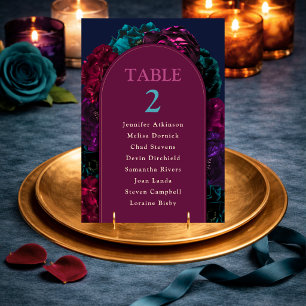 Moody Jewel Tone Floral Wedding Seating Table Number