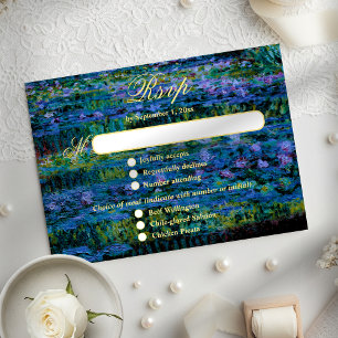 Moody Jewel Tone Monet Lily Pond Art Wedding Meal RSVP Card