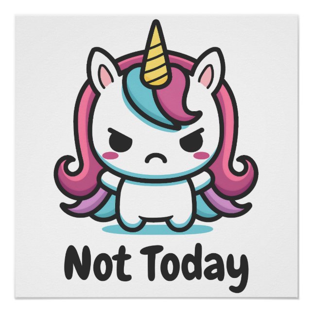 Moody Kawaii Unicorn Custom Text Poster (Front)