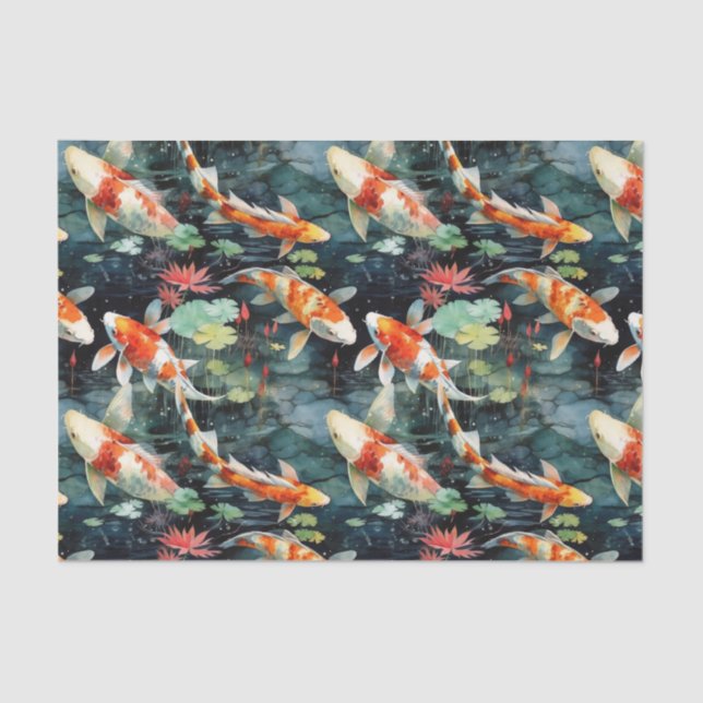 Moody Koi Fish Garden Decoupage Tissue Paper (Front)