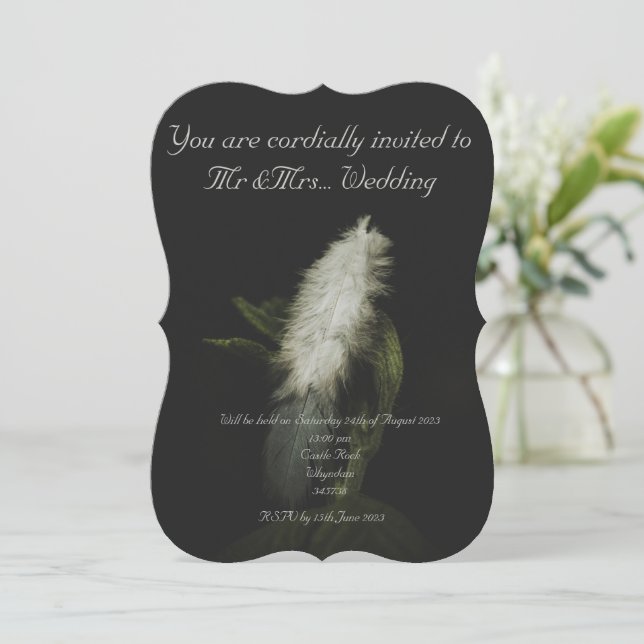 Moody Light as a Feather, Wedding Invitation (Standing Front)