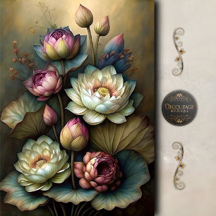 Moody Lotus Floral Botanical Decoupage Tissue Paper