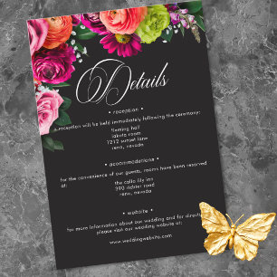 Moody Luxe Floral Vibrant Pink Black Wedding Enclosure Card