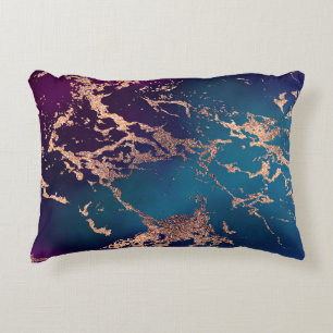 Moody Luxe Marble   Deep Purple and Teal Rose Gold Accent Pillow