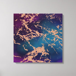 Moody Luxe Marble   Deep Purple and Teal Rose Gold Canvas Print