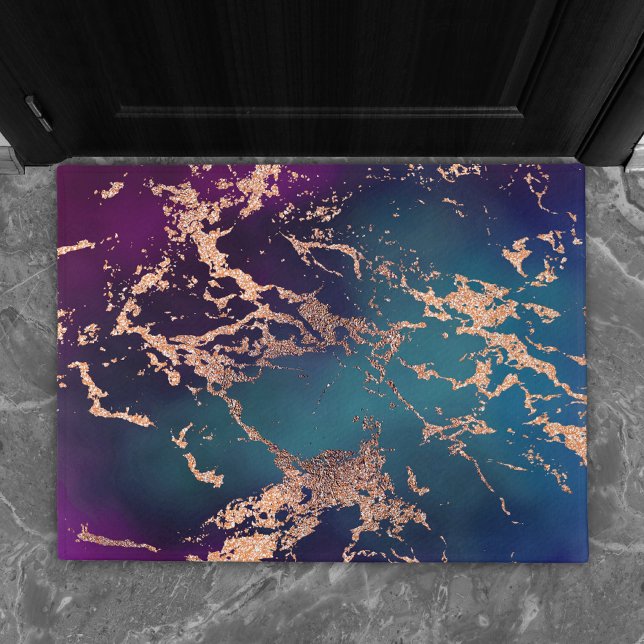 Moody Luxe Marble | Deep Purple and Teal Rose Gold Doormat (Creator Uploaded)