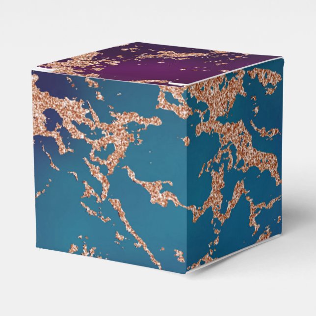 Moody Luxe Marble | Deep Purple and Teal Rose Gold Favor Box (Front Side)