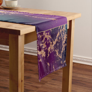 Moody Luxe Marble   Deep Purple and Teal Rose Gold Short Table Runner