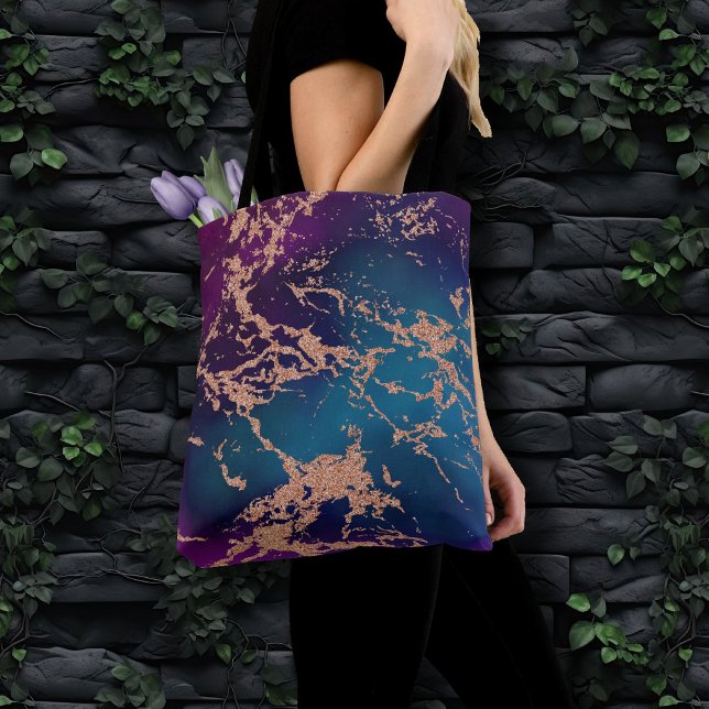 Moody Luxe Marble | Deep Purple and Teal Rose Gold Tote Bag (Creator Uploaded)